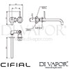 Cifial 32406MI-X11 U PVD X11 2 Hole Wall Basin Mixer Tap Right Side Dimensions